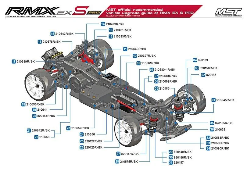 MST RMX EX‑S PRO RWD Drift Car Kit - 1/10 RC Drift Chassis (532213) - Image 7